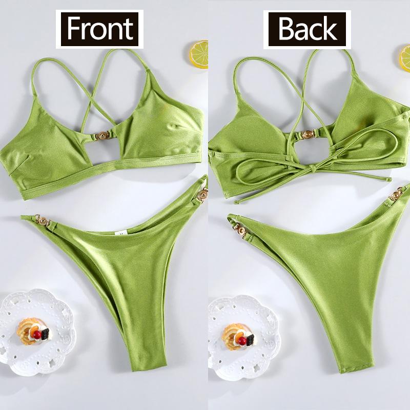 Miyouj Bandage Swimwear Summer Swimsuit High Cut Bikini Set Solid Sexy 2-Piece Suit New Bathsuit