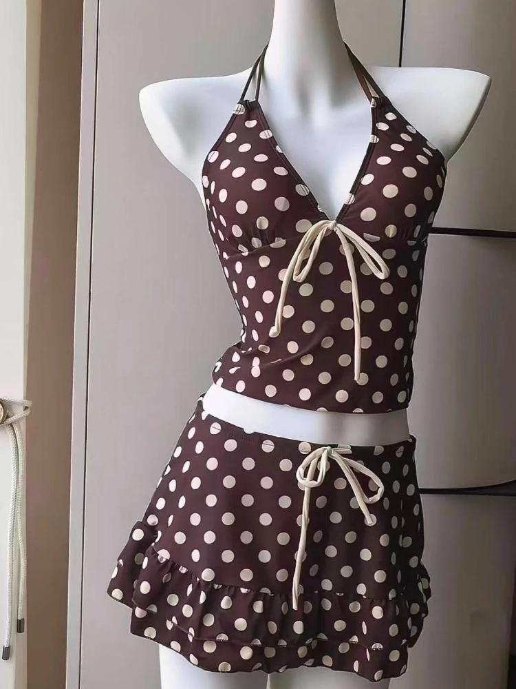 Y2k Sweet Cherry Patchwork Bikini Set Women Sexy Beach Style Polka Dot Print Vacation Pool Party Hot