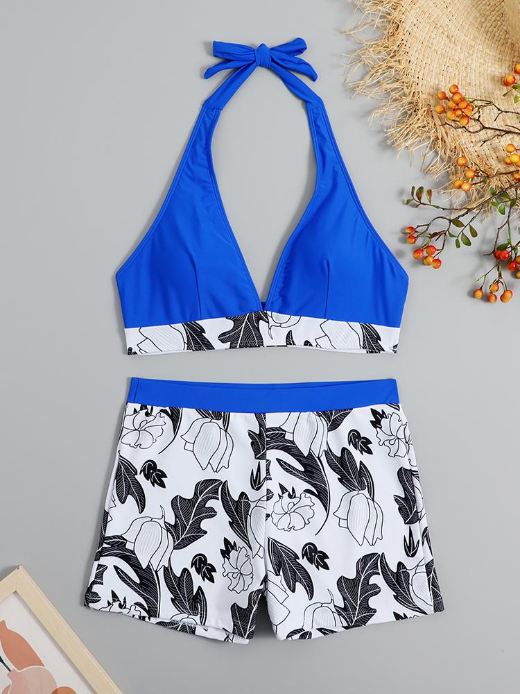 2026 Halter Bikini Set Short Swimsuit Women High Waist Swimwear Female Printed Bathers Swimming