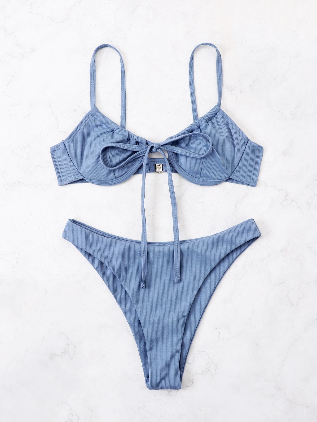 2026 Push Up Bikini Women Rib Tie Front Swimsuit Sexy Underwire Swimwear Female Bathers Bathing