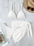 Sexy Pink Mesh Skirt 3 Piece Bikini Set 2026 Women Ruffles Pleate Push Up Thong Swimsuit Beach