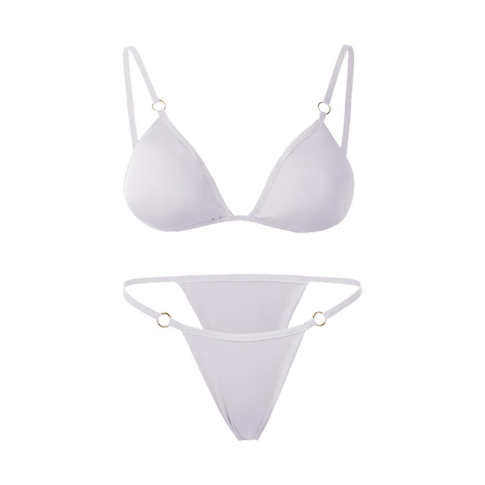 Ladies Sexy Solid Color Sling Bikini Set Metal Buckle Decorated Brazilian Swimwear Beach Vacation