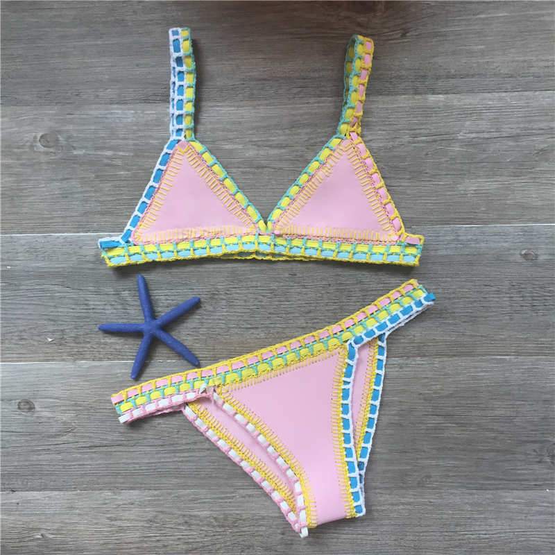 Pink Crochet Bikini 2026 Sexy Women Swimsuit Female Swimwear Micro Bikini Set Bandeau Swimming Suit