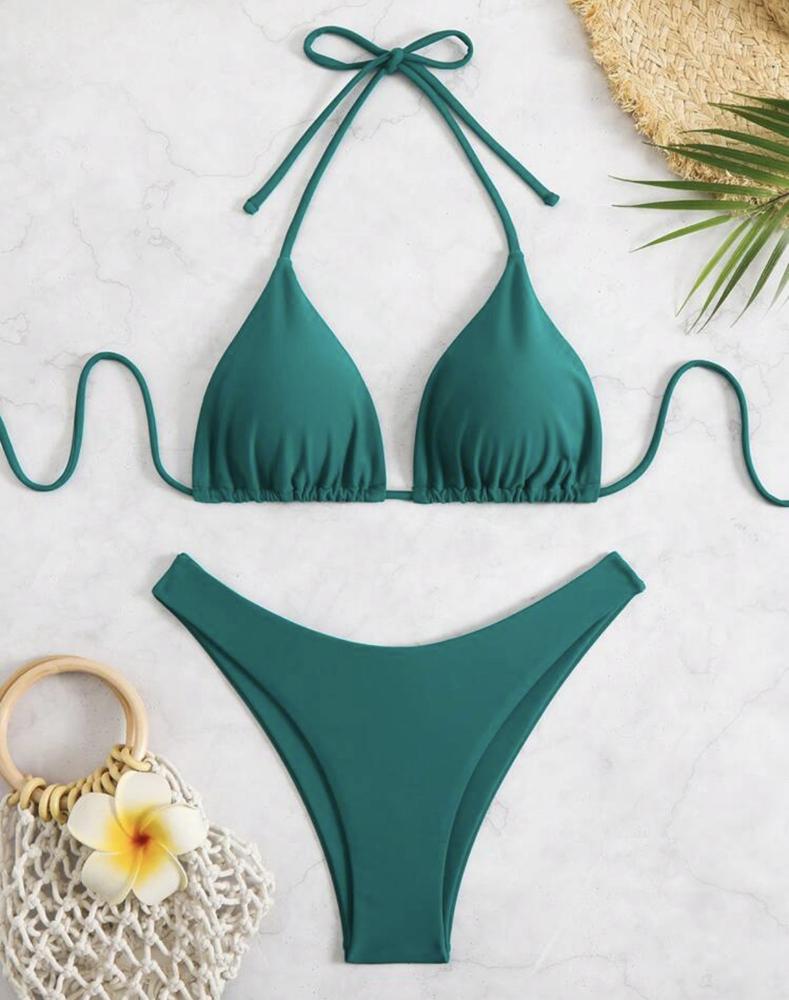 Women Thong Bikini Sexy Solid White/Black/Coffee Halter Swimsuit Lace Up Brazilian Bathing Suit 2026