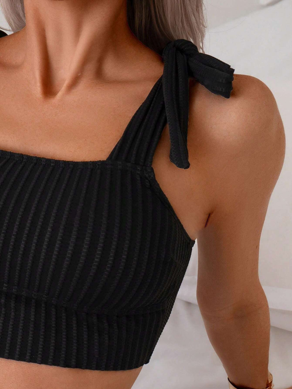 Sexy Black Bikini Set 2026 Women Tie Strap Ribbed Push Up Bra High Waist Swimsuit Summer Holiday