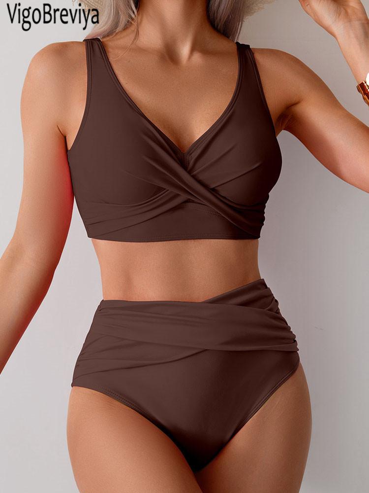 VigoBreviya 2026 Sexy Solid Strapped Swimwear Women Cross Push Up Bikini Set Brazilian Lady Swimsuit