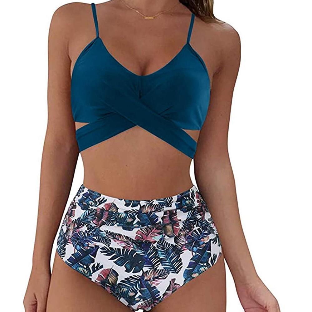 Hot 12 Colors Women Slim Bikini Sets High Waisted Sexy Swimwear 2 Pieces 2026 Solid/Floral Ruched
