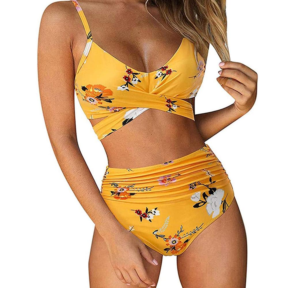 Hot 12 Colors Women Slim Bikini Sets High Waisted Sexy Swimwear 2 Pieces 2026 Solid/Floral Ruched