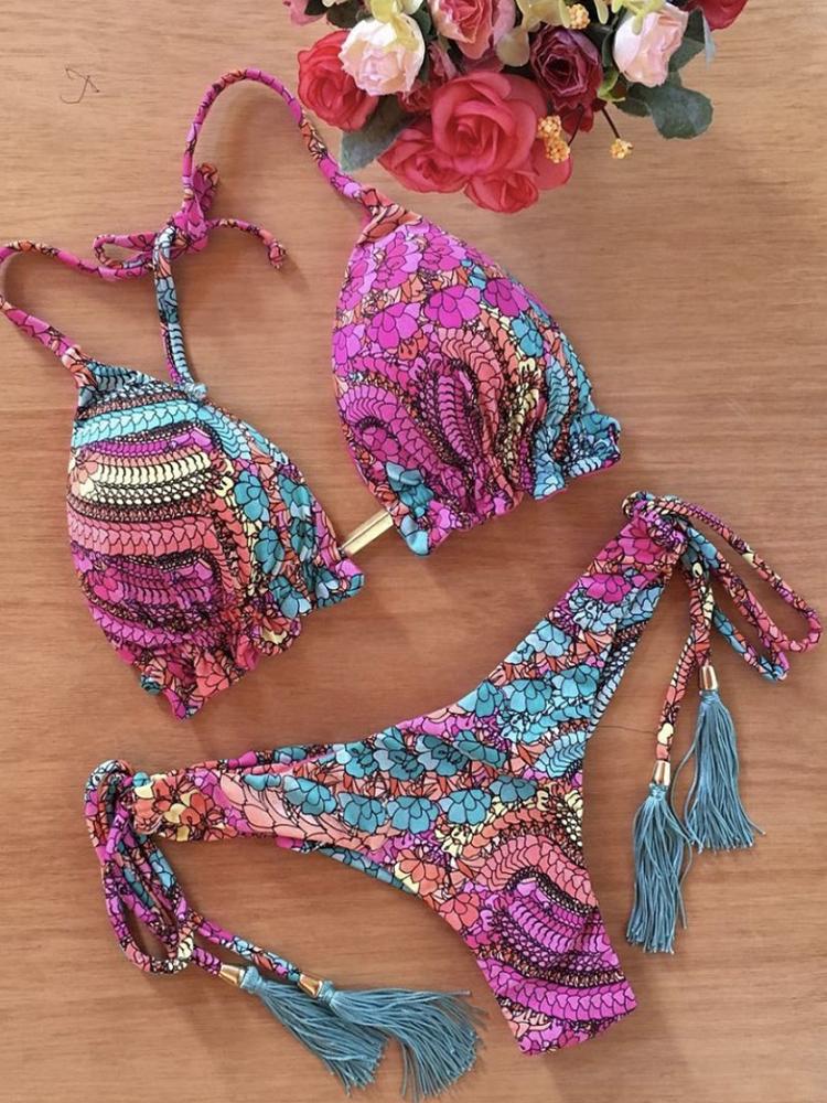 2026 Sexy Bikini Floral Print Swimwear String Bikini Set Push Up Swimsuit Bikinis Women Biquini