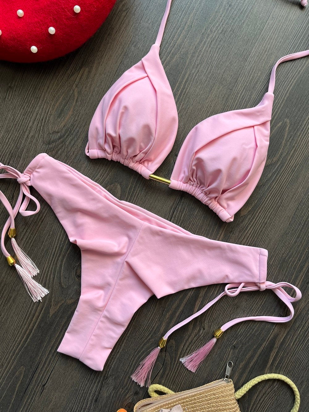 2026 New Sexy Triangle Bathing Suit for Women Brazilian Bikinis Halter Swimwear Push Up Swimsuit