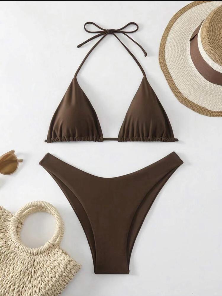 2026 Women White Bikini Chest Padded New Sexy Halter Bikini Two-Piece Set With Drawstring Straps