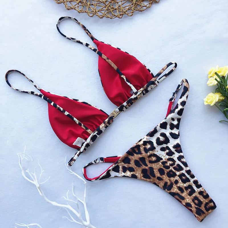 2026 Micro Leopard Bikini Women High Cut Bandage Push Up Swimsuit Sexy Bathing Suit Padded Thong