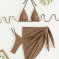 Sexy Brown Bikini Set 2026 Women Halter Push Up Bra Skirt 3 Piece Swimsuit Summer Bathing Suit Cover