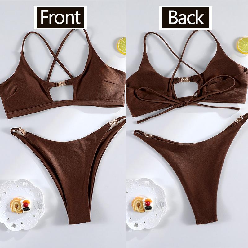 Miyouj Bandage Swimwear Summer Swimsuit High Cut Bikini Set Solid Sexy 2-Piece Suit New Bathsuit