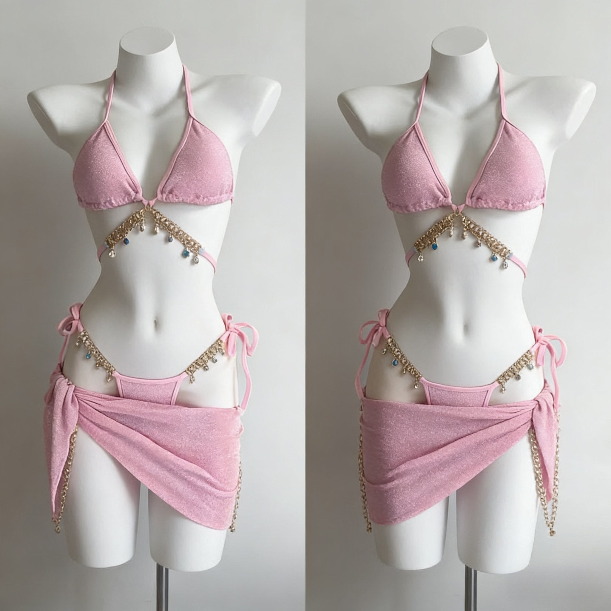 Sexy Lace Up Back Two Piece Bikini Set High Cut Leg Push Up Tops Stylish Swimwear Beach Bathing Suit
