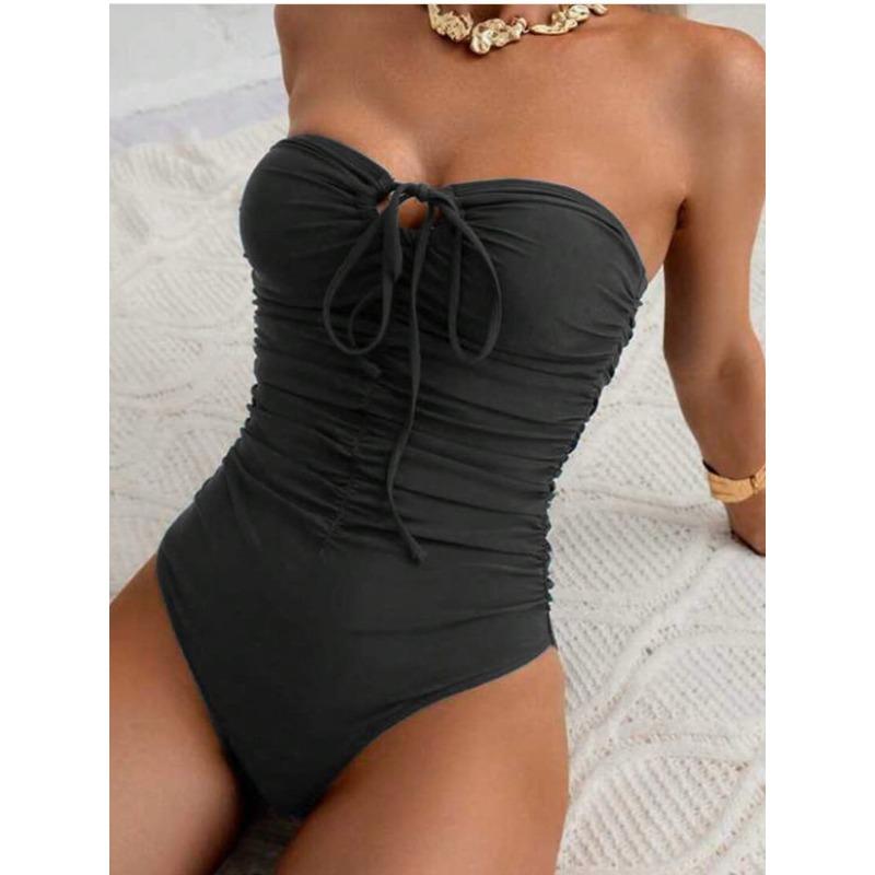 2026 Women's One Piece Swimsuit Strapless Bandeau Or Halter Bathing Suits Sexy Flattering Cover-Up