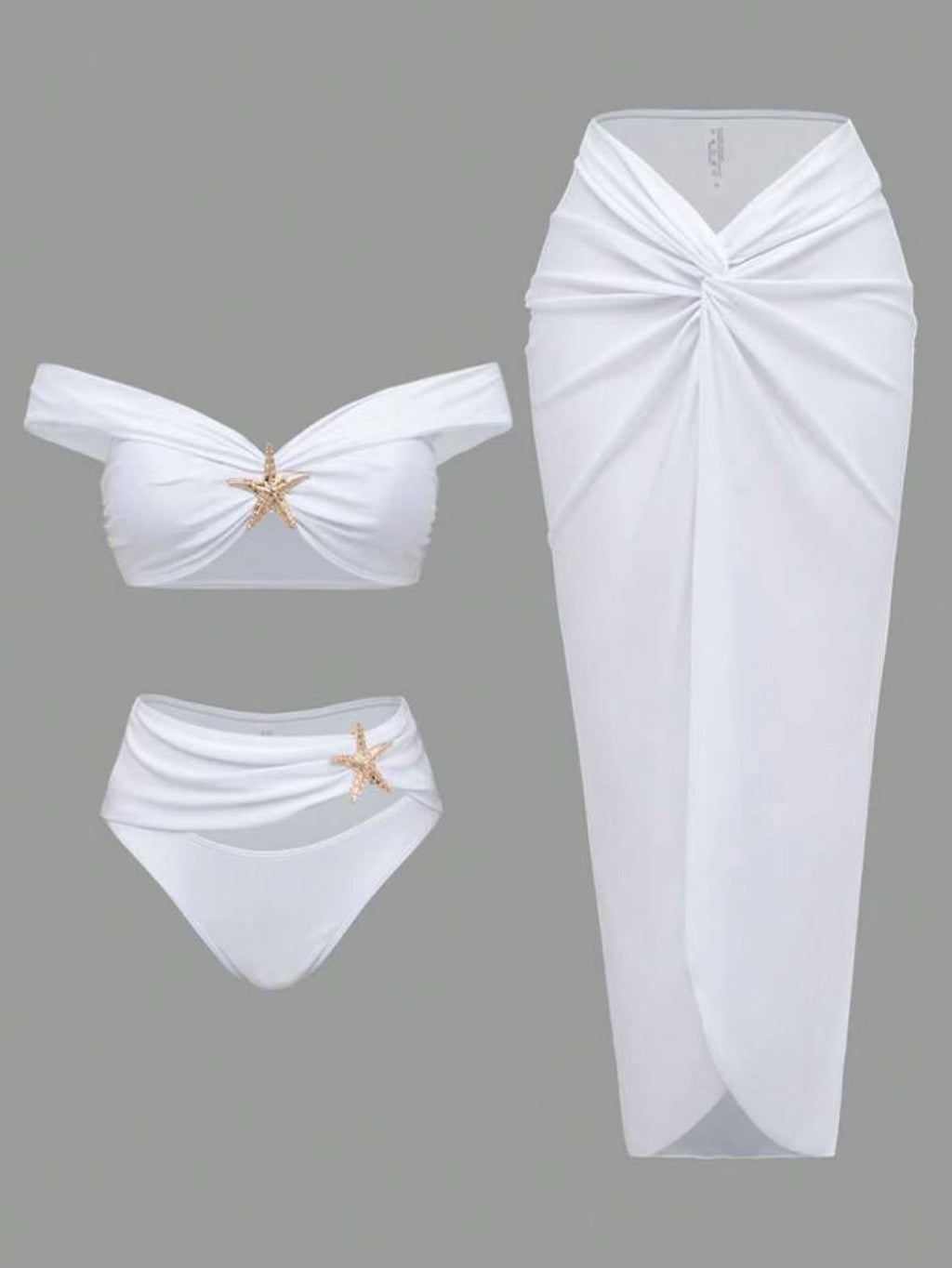 Women's Sexy Bikini Set Beachwear Metallic Starfish Bikini Folds Long Skirts Three Piece Sets Hot