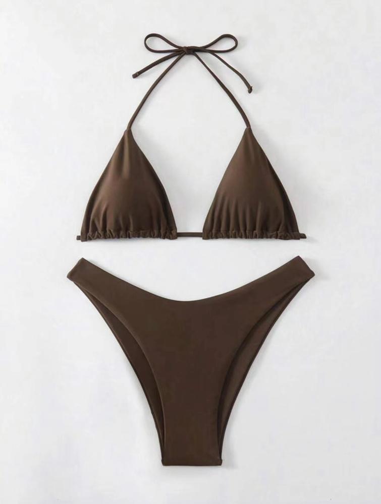 Women Thong Bikini Sexy Solid White/Black/Coffee Halter Swimsuit Lace Up Brazilian Bathing Suit 2026