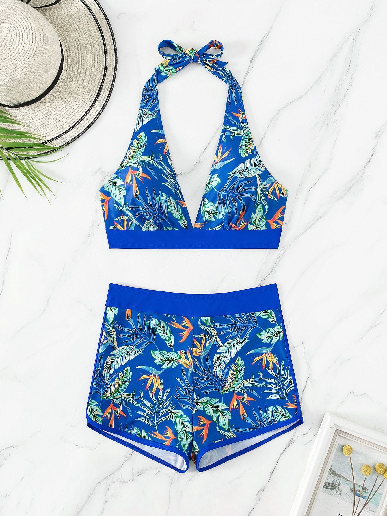 2026 Halter Bikini Set Short Swimsuit Women High Waist Swimwear Female Printed Bathers Swimming