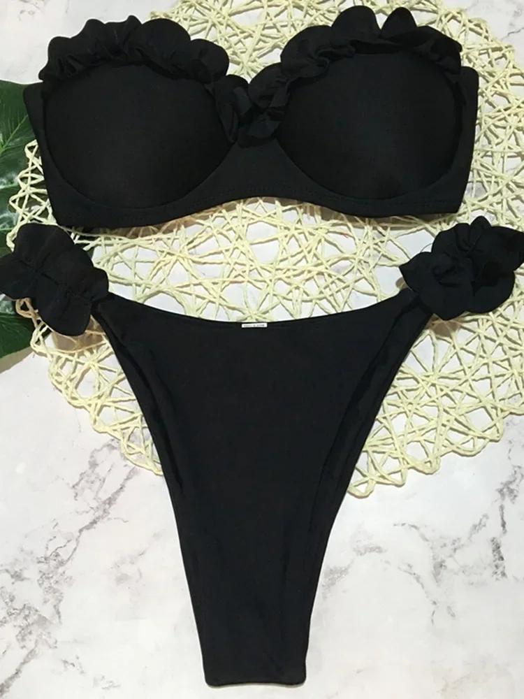 Sexy Ruffled Frilled Bra Cup Bikini 2026 Women Bandeau Swimsuit Female Swimwear Two Pieces Bikini