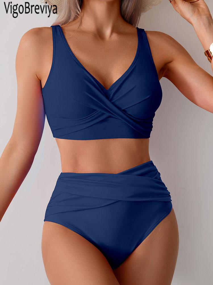 VigoBreviya 2026 Sexy Solid Strapped Swimwear Women Cross Push Up Bikini Set Brazilian Lady Swimsuit