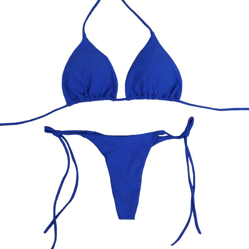 Solid Color Tie-Side G-String Bikini Set Breathtaking Bathing Suit with Feminine Bandage Design Sexy
