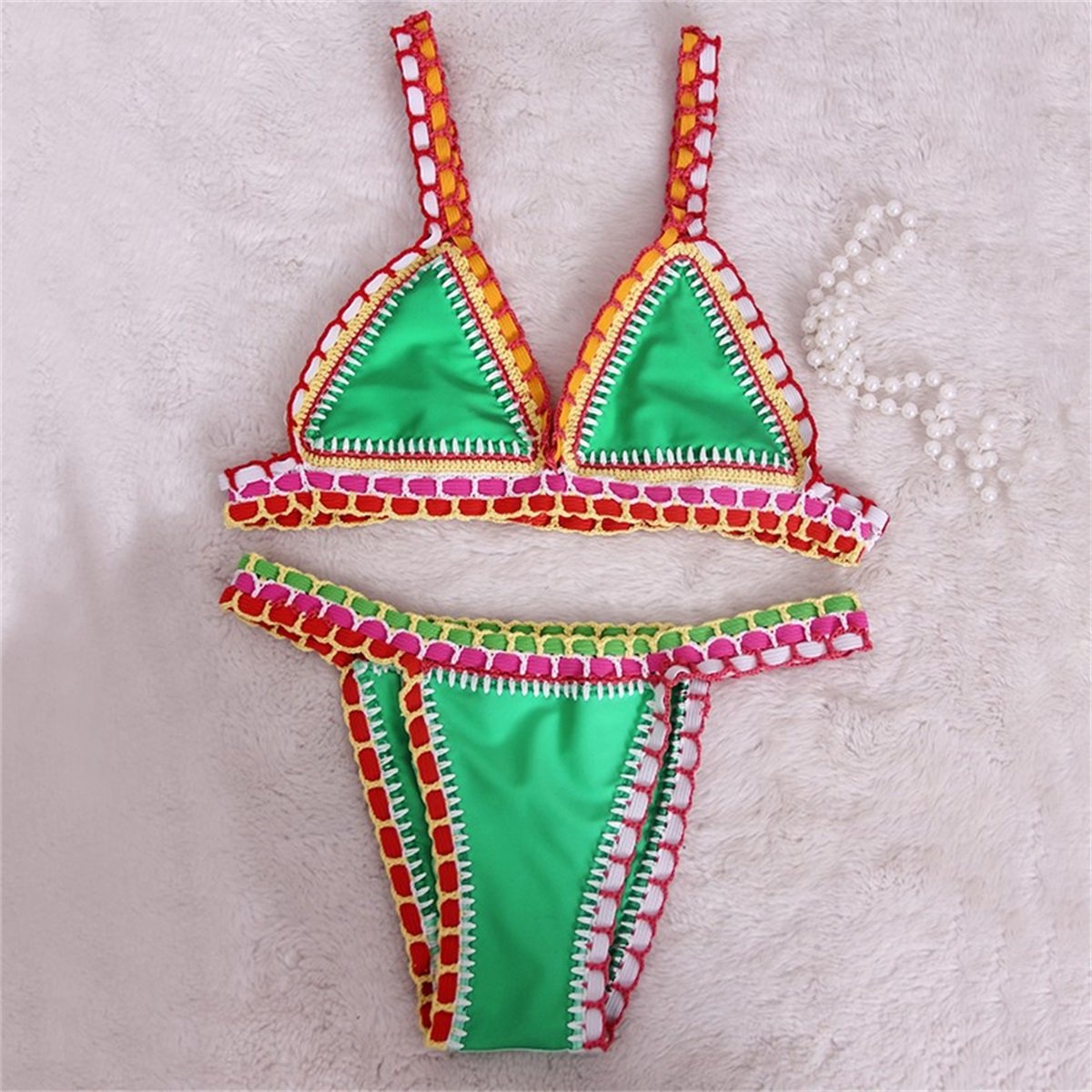 Pink Crochet Bikini 2026 Sexy Women Swimsuit Female Swimwear Micro Bikini Set Bandeau Swimming Suit