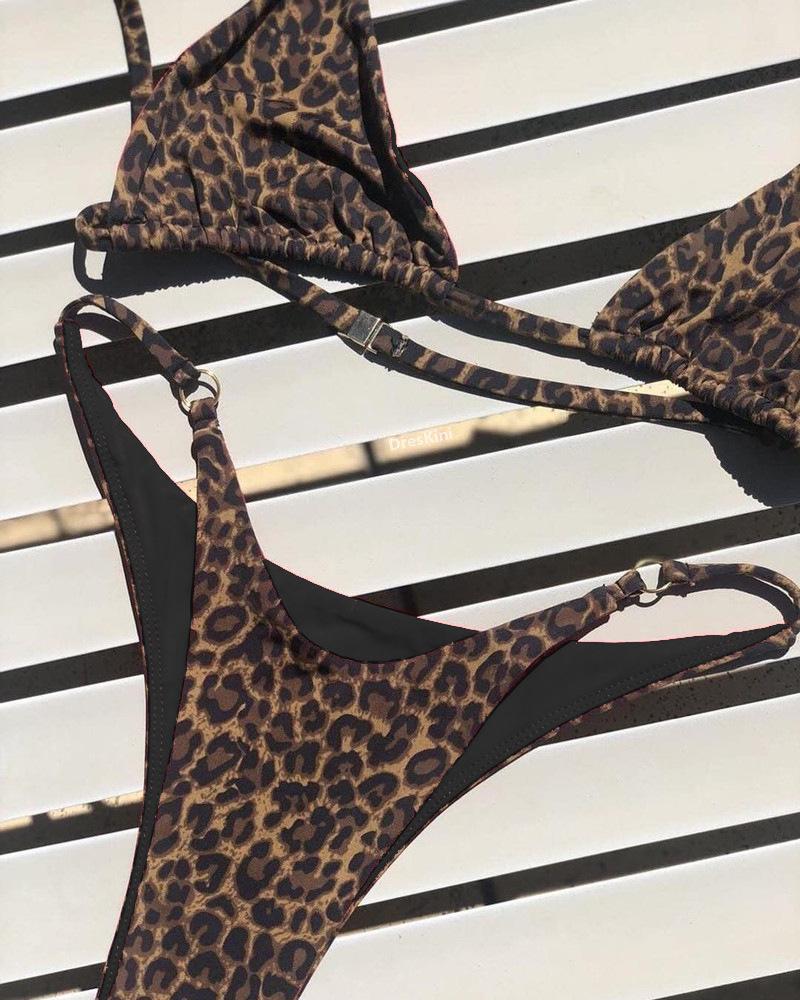 Sexy Leopard Bikini Suit Women Strap Push Up Swimsuit Three Points Bikini Set Low Waist Swimwear