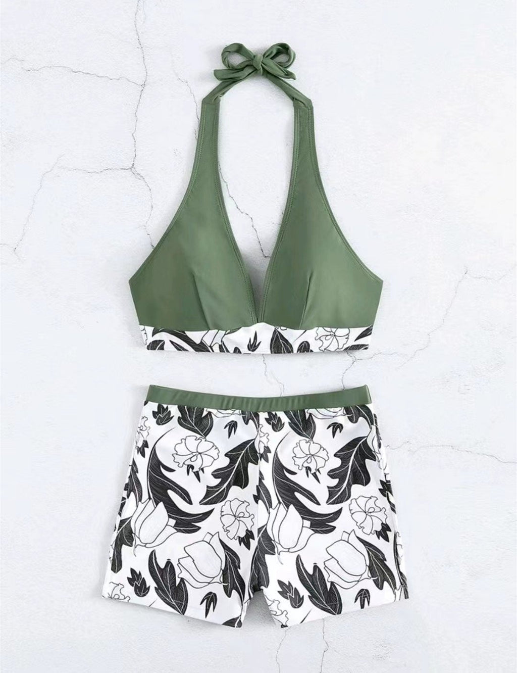 2026 Halter Bikini Set Short Swimsuit Women High Waist Swimwear Female Printed Bathers Swimming