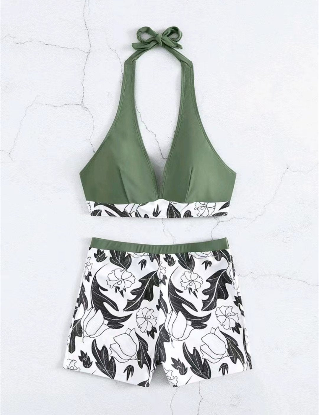 2026 Halter Bikini Set Short Swimsuit Women High Waist Swimwear Female Printed Bathers Swimming