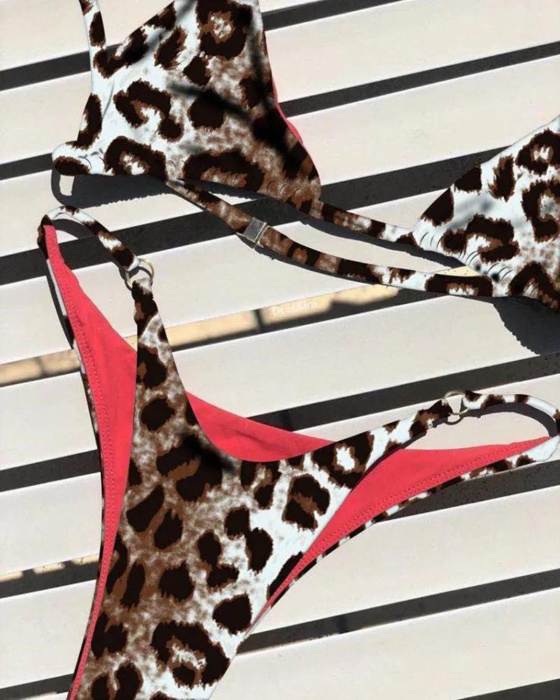 Sexy Leopard Bikini Suit Women Strap Push Up Swimsuit Three Points Bikini Set Low Waist Swimwear