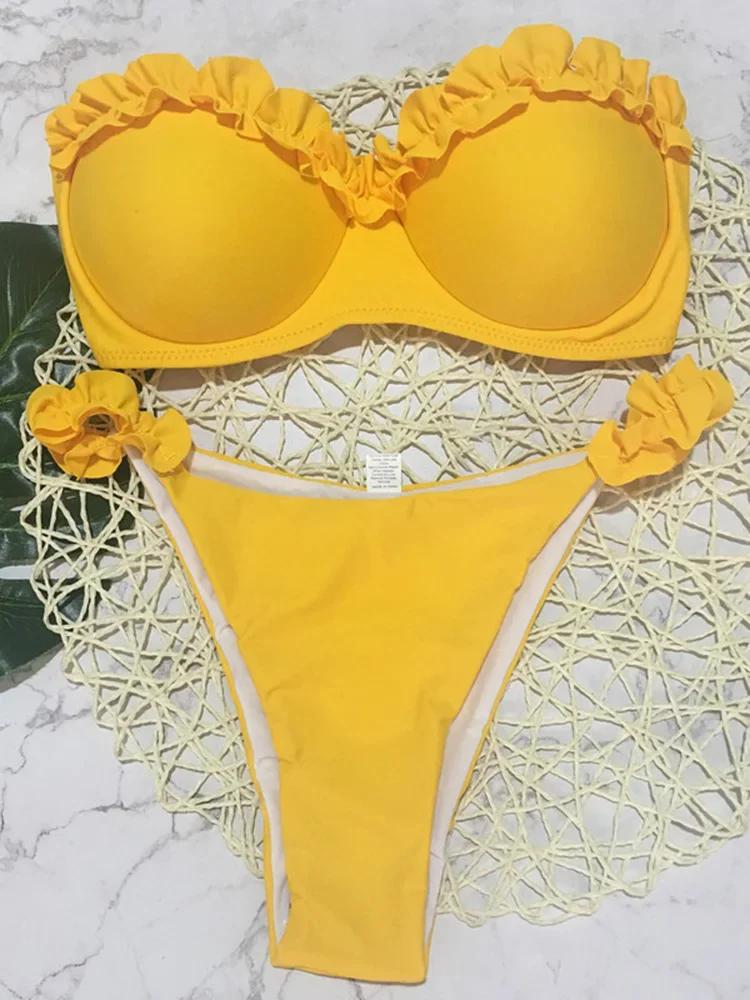 Sexy Ruffled Frilled Bra Cup Bikini 2026 Women Bandeau Swimsuit Female Swimwear Two Pieces Bikini