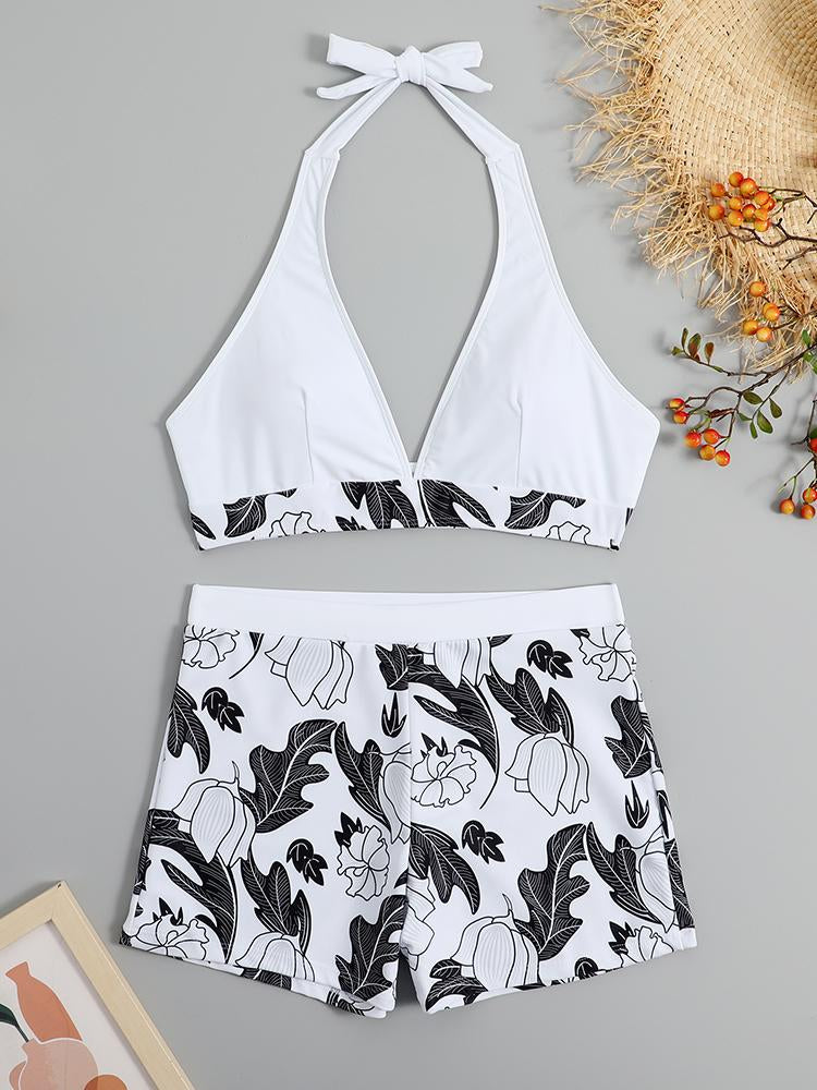 2026 Halter Bikini Set Short Swimsuit Women High Waist Swimwear Female Printed Bathers Swimming