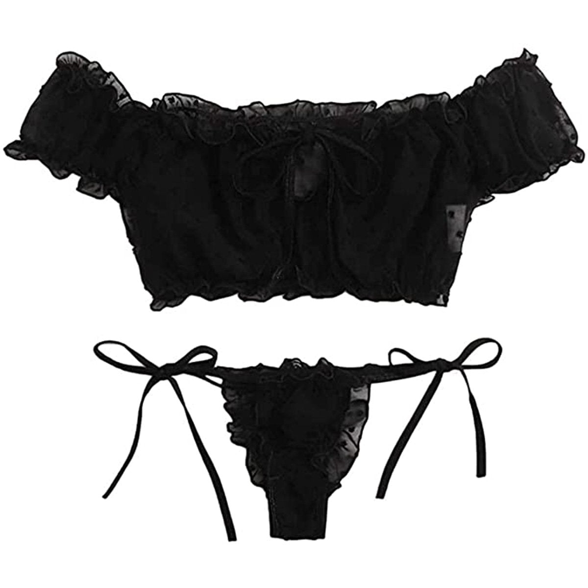 2PCS Off Shoulder Lace Up Bikini Set Women Sweet Casual Short Sleeve Swimsuits Beachwear Bathing
