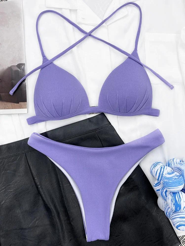 2026 Halter Bra Cup Bikini Women Swimsuit Female Push Up Swimwear Two Pieces Bikini Set Brazilian