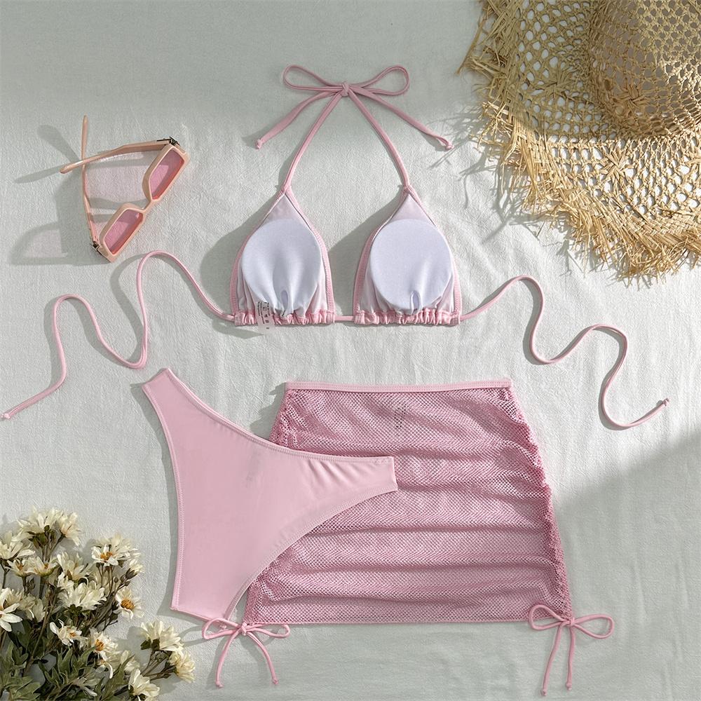 Sexy Pink Bikini Extrem String Backless Swimwear Mesh Skirt Women Push Up Swimsuit Black Y2K Thong