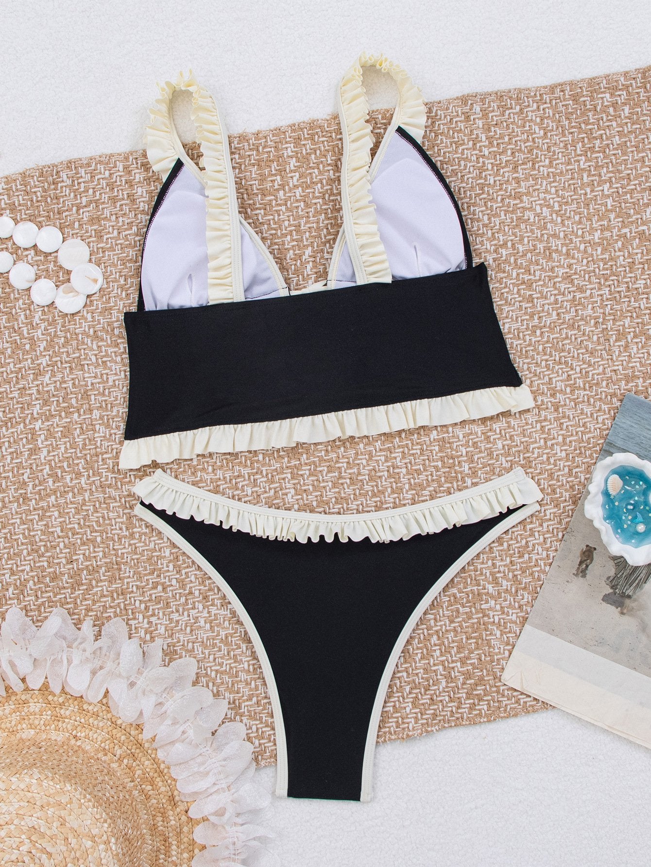 2026 Splicing V Neck Tankini Frilled Bikini Female Swimsuit Women Swimwear Two-pieces Bikini set