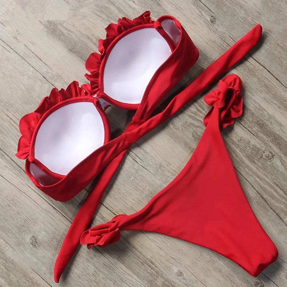 Sexy Ruffled Frilled Bra Cup Bikini 2026 Women Bandeau Swimsuit Female Swimwear Two Pieces Bikini