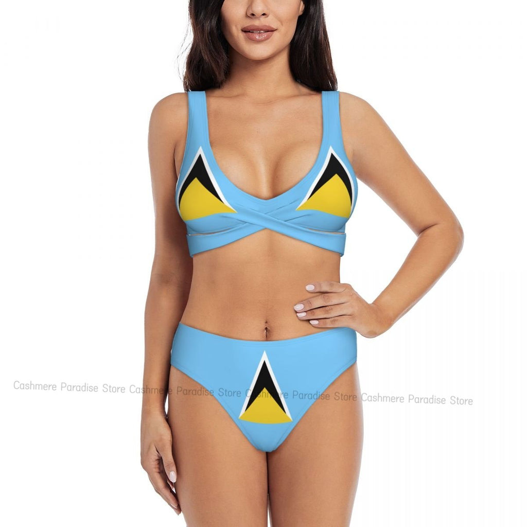 Flag Of Saint Lucia Women Bikini Set Swimsuit Push Up Female Swimwear Bathing Suit