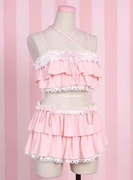 Sexy Lace Up Back Two Piece Bikini Set High Cut Leg Push Up Tops Stylish Swimwear Beach Bathing Suit