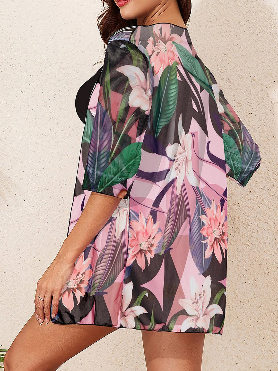 3 Pieces High Waist Bikinis 2026 Women Printed Swimwear Female Bandeau Swimsuit With Kimono Bathers