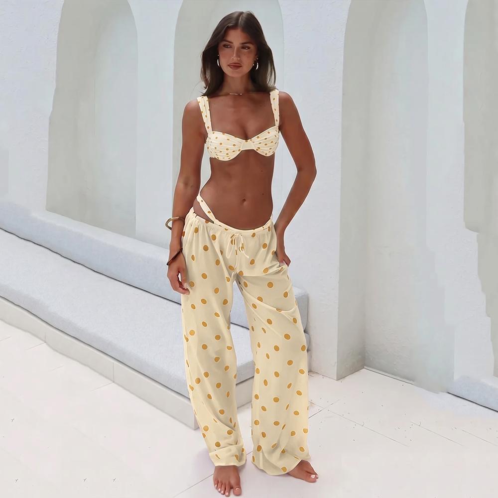 Dot 3 Pieces Bikini 2026 Sexy Women Swimsuit Swimwear Female Dress Cover Up Bikini Set Beachwear