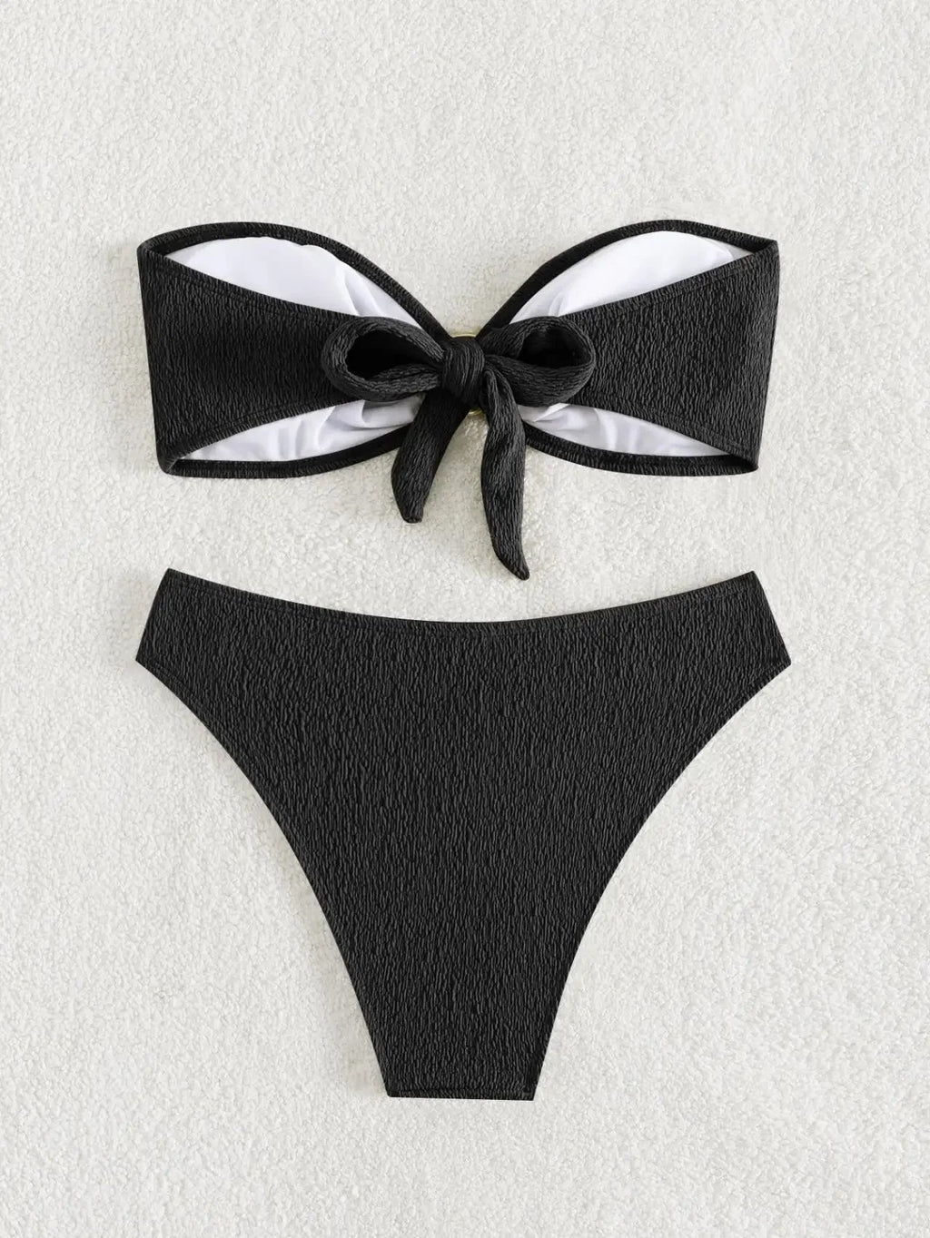Sexy Bandeau Bikinis Sets Women Metal Ring Linked Push Up Micro Swimsuit 2026 Solid Bathing Suit