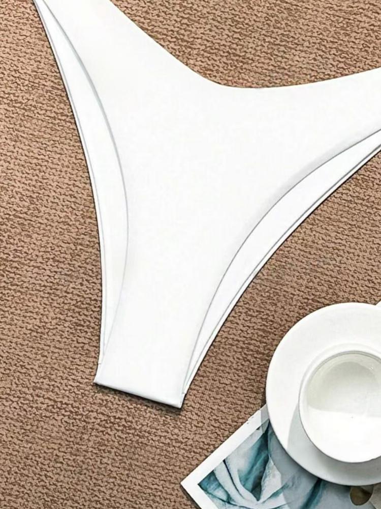 2026 Women White Bikini Chest Padded New Sexy Halter Bikini Two-Piece Set With Drawstring Straps