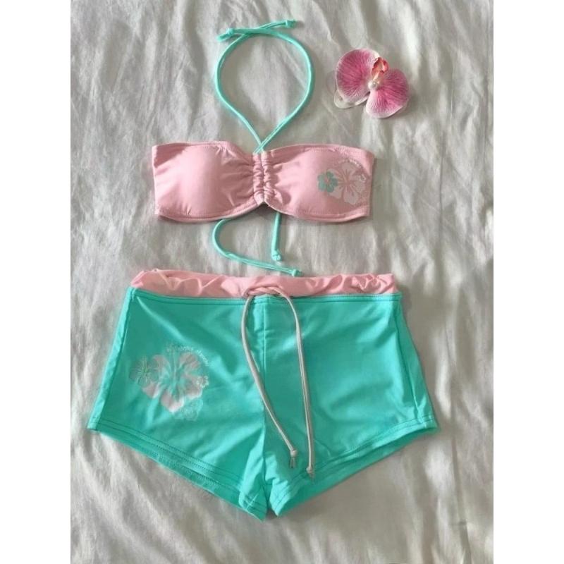 Women's Y2K Flower Printed Bikini Set Harajuku Hot Girl Sweet Style Cute Swimsuit 2026 Summer Beach