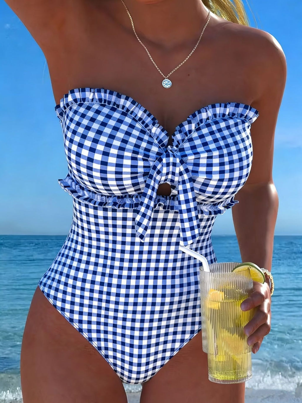 2026 Strappy Swimsuit One Piece Sexy Striped Ruffle Swimwear Women Bathers Bathing Swimming Swim