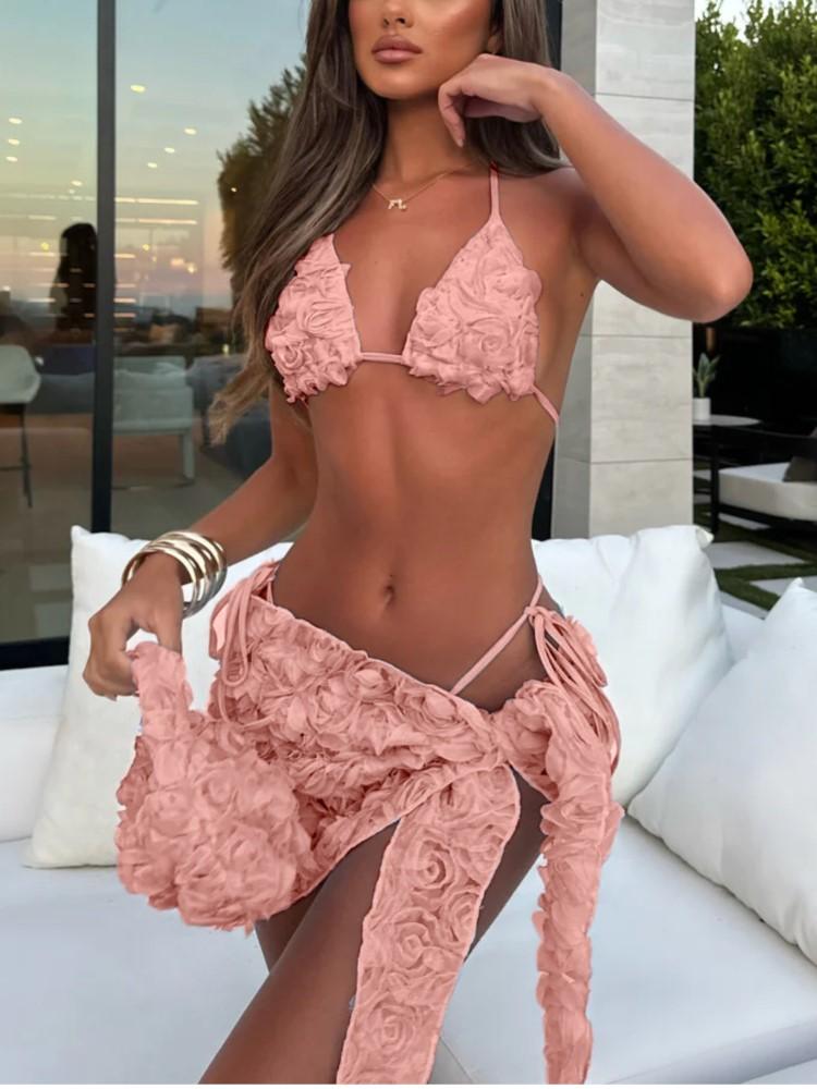 Bikini Bodysuit Swimwear Women With Skirt Bathing Suit Summer New Ruffle Splice Print Beachwear