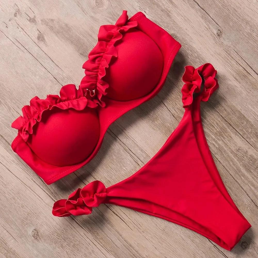 Sexy Ruffled Frilled Bra Cup Bikini 2026 Women Bandeau Swimsuit Female Swimwear Two Pieces Bikini
