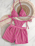 Sexy Green Orange Striped Bikini Set Women Halter Push Up High Waist Panties 3 Piece Swimsuit 2026