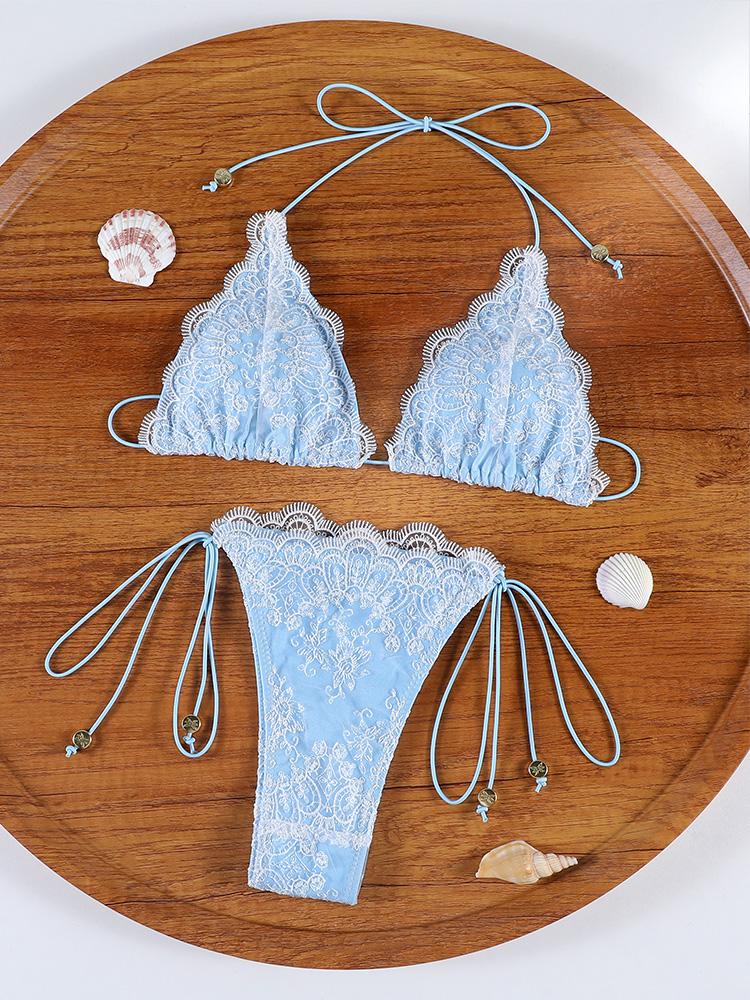 Sexy Hollow Lace Bikinis Patchwork Swimsuit Women Bathing Suits Bandage Swimwear Mujer Beachwear